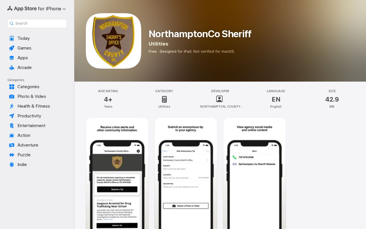 NorthamptonCo Sheriff Tip411 app not an arrest records search