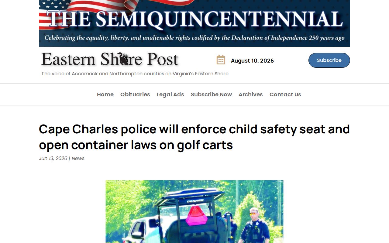 Cape Charles record check source about local golf-cart police enforcement