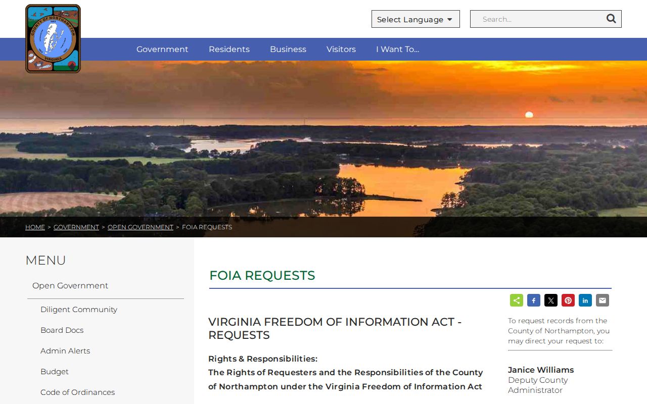 Northampton County criminal records VFOIA request instructions
