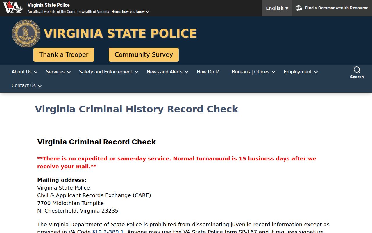 Northampton County criminal history Virginia background check instructions